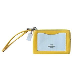 Coach Leather Yellow White Zip Wristlet Wallet